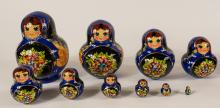 RUSSIAN NESTING DOLLS, BOX & OIL LAMP