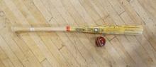 AUTOGRAPHED BASEBALL BAT AND CRICKET BALL