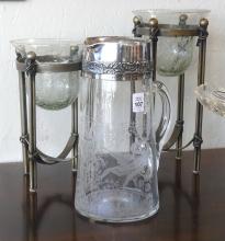 TWO CANDLEHOLDERS, PITCHER AND TAZZA