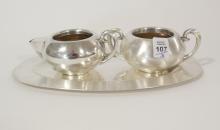 STERLING CREAM, SUGAR AND TRAY