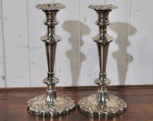 SILVER PLATED CANDLESTICKS & BOWL