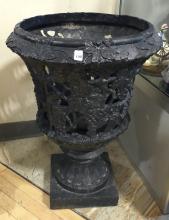 PAIR OF CAST IRON GARDEN URNS