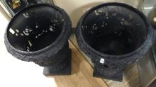 PAIR OF CAST IRON GARDEN URNS