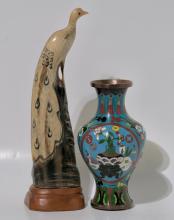 BIRD AND CLOISONNE VASE