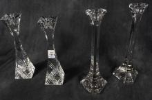 TWO PAIRS OF SIGNED CRYSTAL CANDLESTICKS