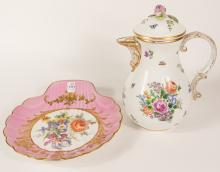 DRESDEN COFFEE POT AND LIMOGES BOWL