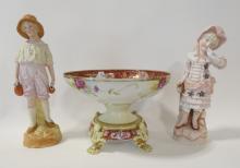 NIPPON CENTREPIECE AND TWO FIGURINES