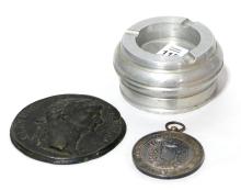ASHTRAY, PAPERWEIGHT AND MEDALLION