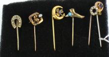 6 ANTIQUE STICKPINS