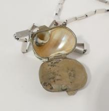 TWO SHELL PILL BOX NECKLACES