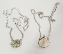 TWO SHELL PILL BOX NECKLACES