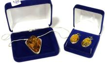 STERLING AMBER NECKLACE AND EARRINGS