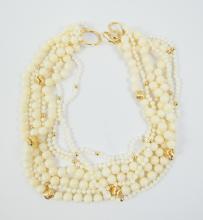 MULTI-STRAND CORAL & GOLD NECKLACE