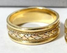14KT TRI-GOLD HIS/HER WEDDING BAND SET