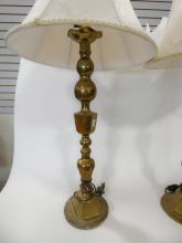 TWO PAIRS OF BRASS TABLE LAMPS