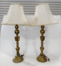 TWO PAIRS OF BRASS TABLE LAMPS