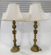 TWO PAIRS OF BRASS TABLE LAMPS