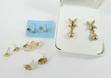 5 PAIRS YELLOW GOLD EARRINGS