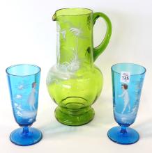 THREE PIECES OF MARY GREGORY GLASS