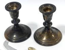 STERLING CANDLEHOLDERS AND CUTLERY