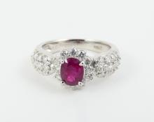 PLATINUM, RUBY & DIAMOND RING