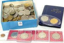 BOX OF COINS AND TOKENS