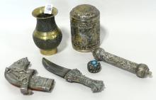 FIVE ASIAN METAL ITEMS