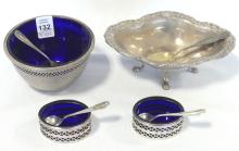 FOUR STERLING CONDIMENTS WITH SPOONS