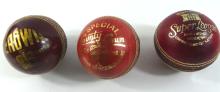 THREE LEATHER CRICKET BALLS