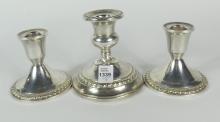 3 STERLING CANDLEHOLDERS