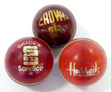 THREE LEATHER CRICKET BALLS