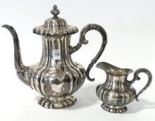 CONTINENTAL SILVER COFFEE POT AND CREAMER