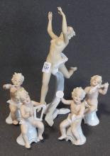 FIVE GERMAN PORCELAIN FIGURINES