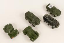 FIVE DINKY TOYS MILITARY VEHICLES