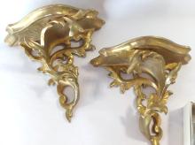 PAIR WALL BRACKETS, FIGURINES, ETC.