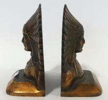 PAIR OF BRONZE "CHIEF" BOOKENDS