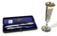SILVER CUTLERY AND VASE