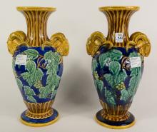 PAIR OF MAJOLICA POTTERY VASES