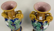 PAIR OF MAJOLICA POTTERY VASES