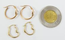 2 PAIRS GOLD EARRINGS