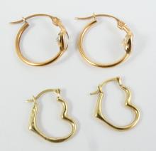 2 PAIRS GOLD EARRINGS