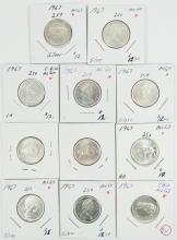 11 CANADIAN SILVER 25-CENTS