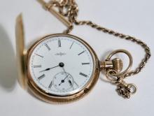 GOLD POCKET WATCH AND CHAIN