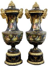 PAIR EMPIRE STYLE EBONIZED URNS CIRCA 1900