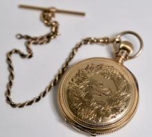 GOLD POCKET WATCH AND CHAIN