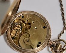 GOLD POCKET WATCH AND CHAIN