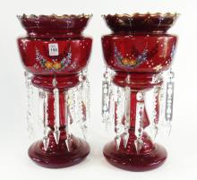 PAIR OF VICTORIAN RUBY GLASS LUSTRES