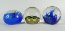 3 ART GLASS PAPERWEIGHTS