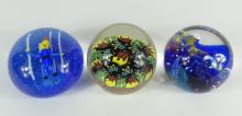 3 ART GLASS PAPERWEIGHTS