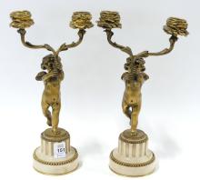 PAIR OF BRONZE CANDELABRA